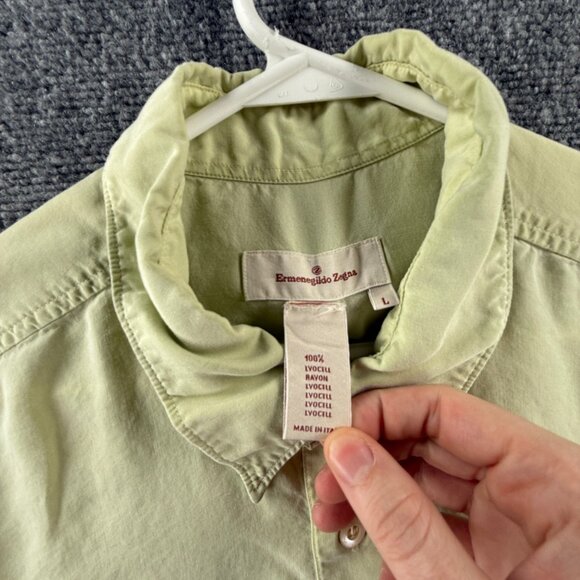 Ermenegildo Zegna All Tencel Italy Large Green Pocket Italian Shirt Long Sleeve - Picture 8 of 16
